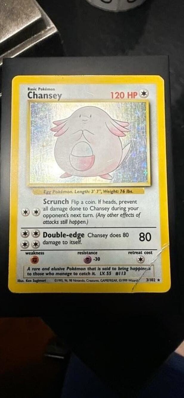 Pokemon TCG Base Set Chansey 3/102 Holofoil DMG 1999 WotC Vintage Rare Card